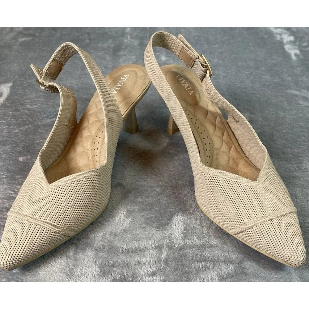 Vivaia NEW Addison knit womens almond kitten heel slingback shoes US 8.5 $169